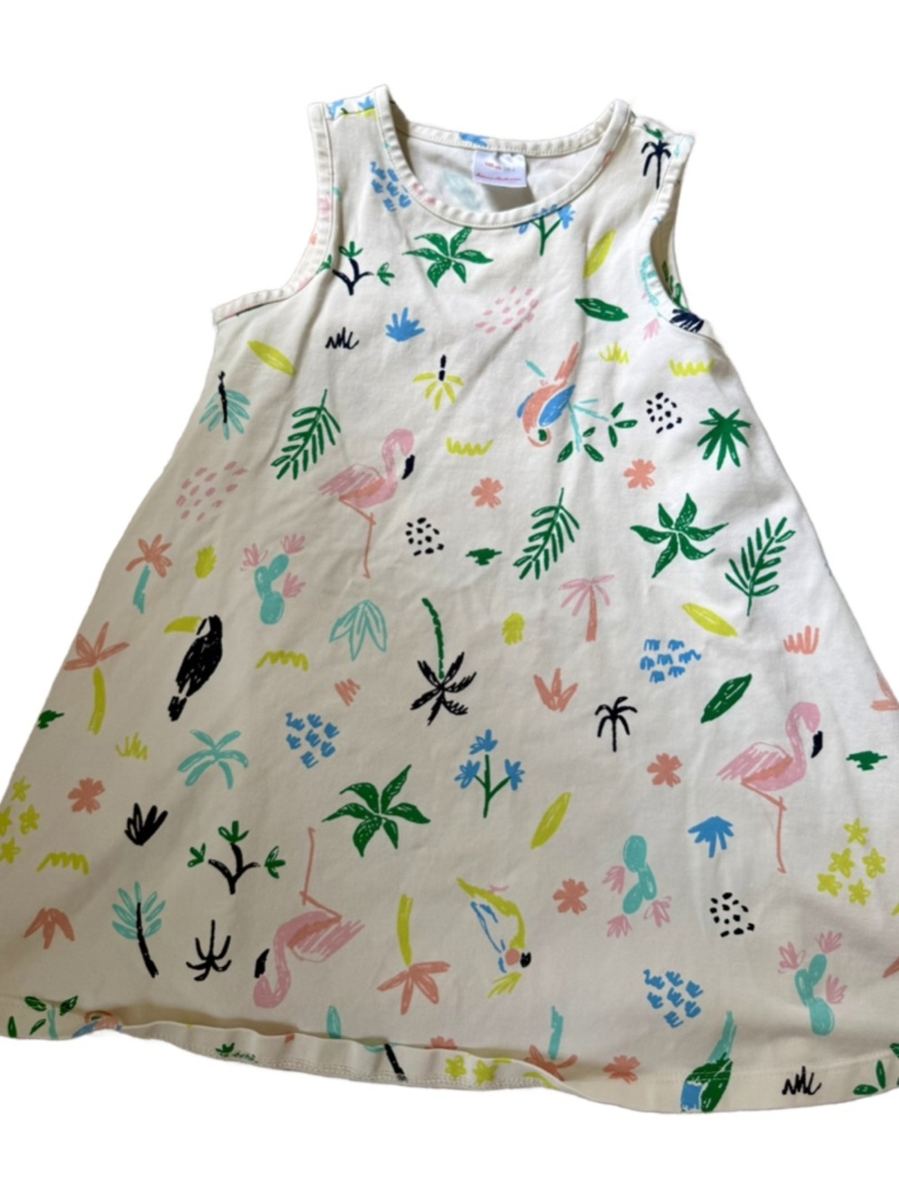 Hanna Andersson Tropical Print Tank Dress - Cream Flamingo & Leaf Pattern